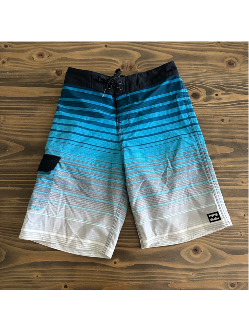 Billabong Board Shorts Boys XL 7 Blue Gray Striped Swim Trunks